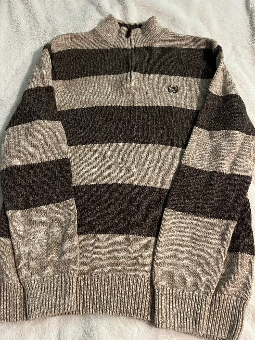 Chaps Men’s Half-Zip Striped Sweater - Brown & Cream